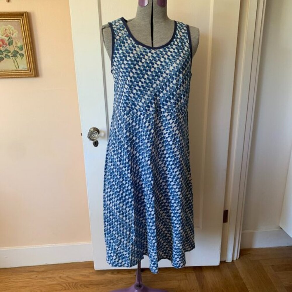 Fabindia Sz L Midi‎ Dress Indigo Blue Batik Dyed Cotton Fit & Flare Sleeveless